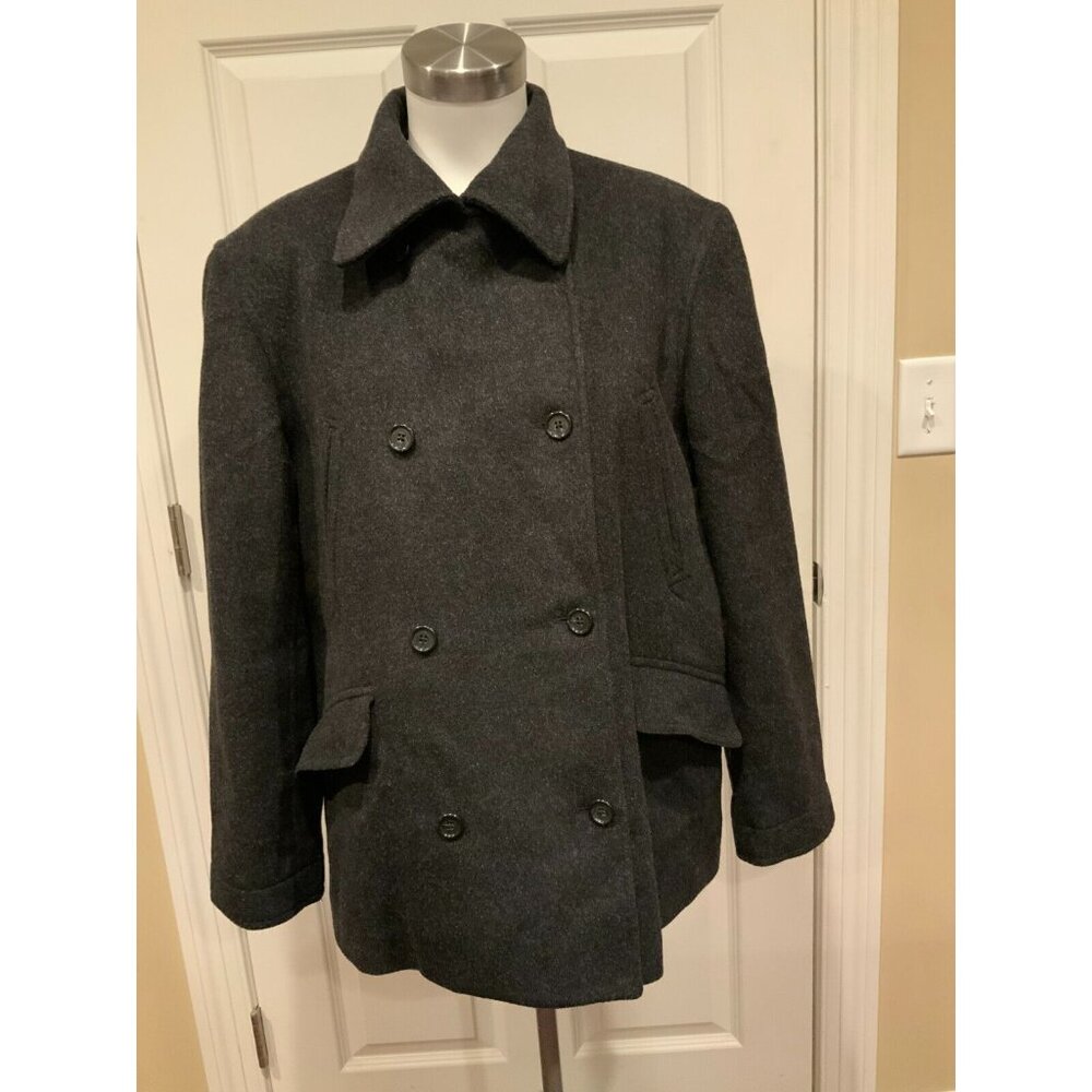 J. Crew Dark Gray Double Breasted Wool Blend Coat, Size Large